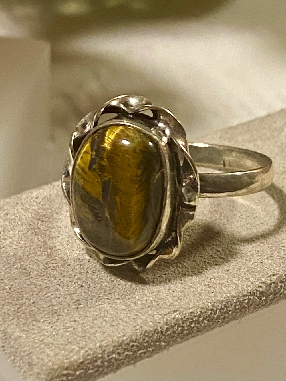Sterling Silver Tiger Eye Statement Ring- Yellow Brown Gemstone